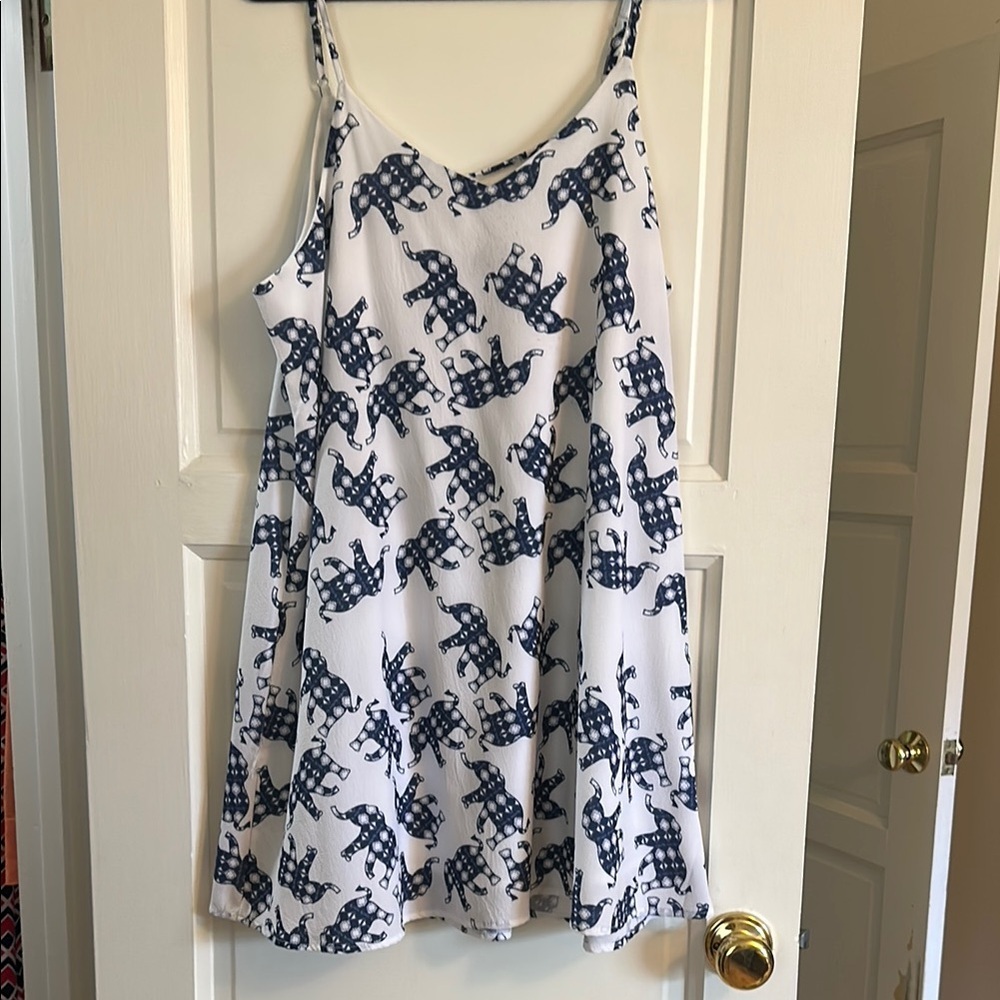 White and Blue Elephant Print Dress